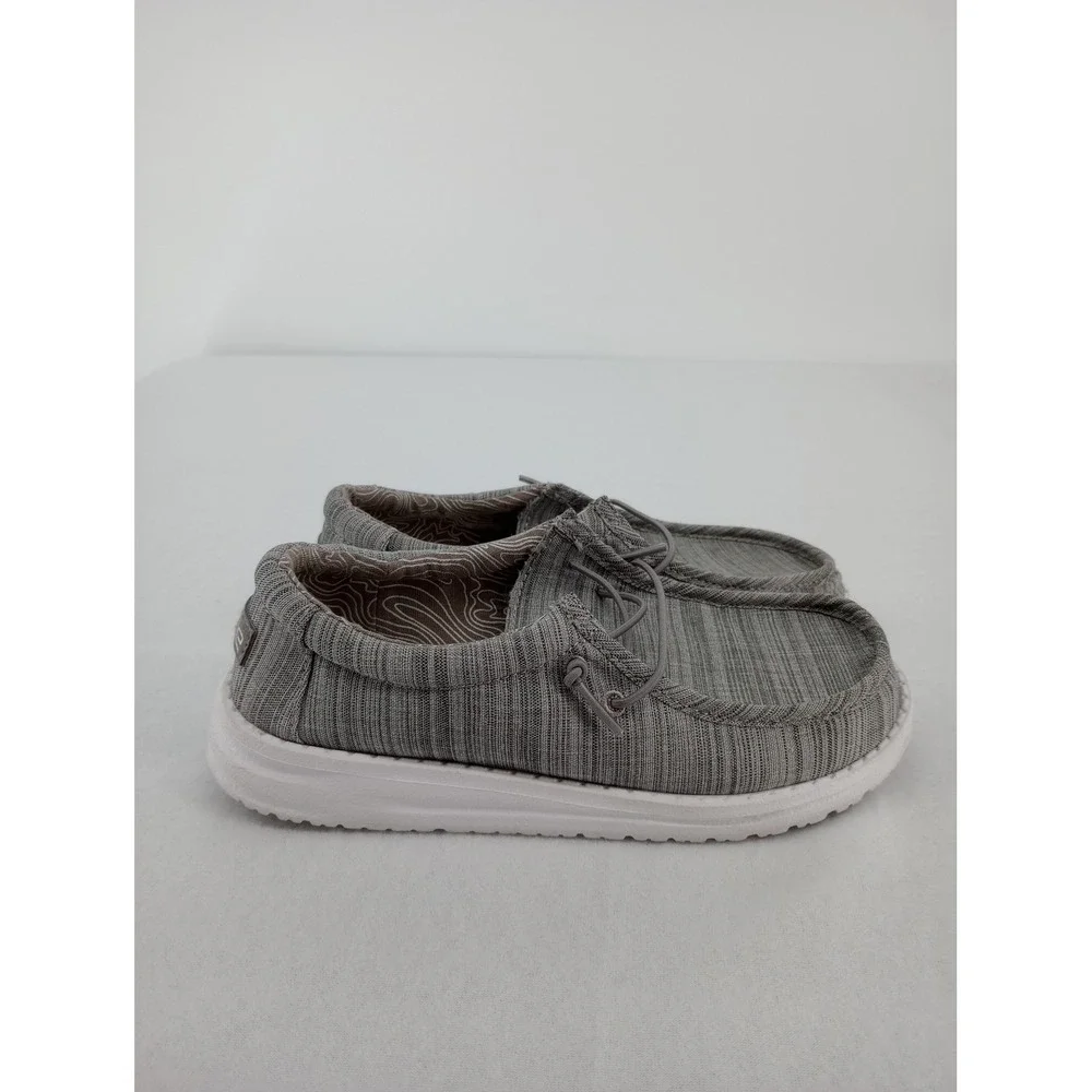 Hey Dude Wally Youth Shoes Size Y3 Grey Linen Stone Loafers